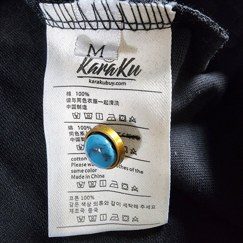 NWT Karaku Mens Long Sleeve Henley Shirt Black Blue Buttons Size M - Picture 6 of 8
